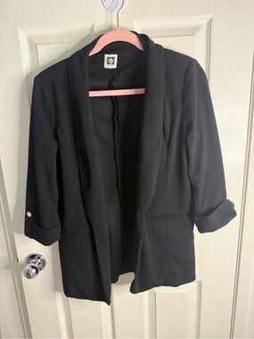 Anne Klein Black Open-Front Shawl Collar Blazer